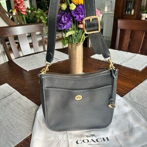 Coach black Leather Crossbody Bag with Gold Accents